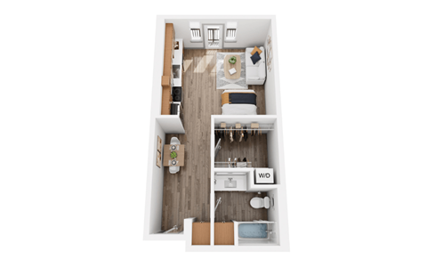 Floor plan for studio, 1 bath, 511 sqft